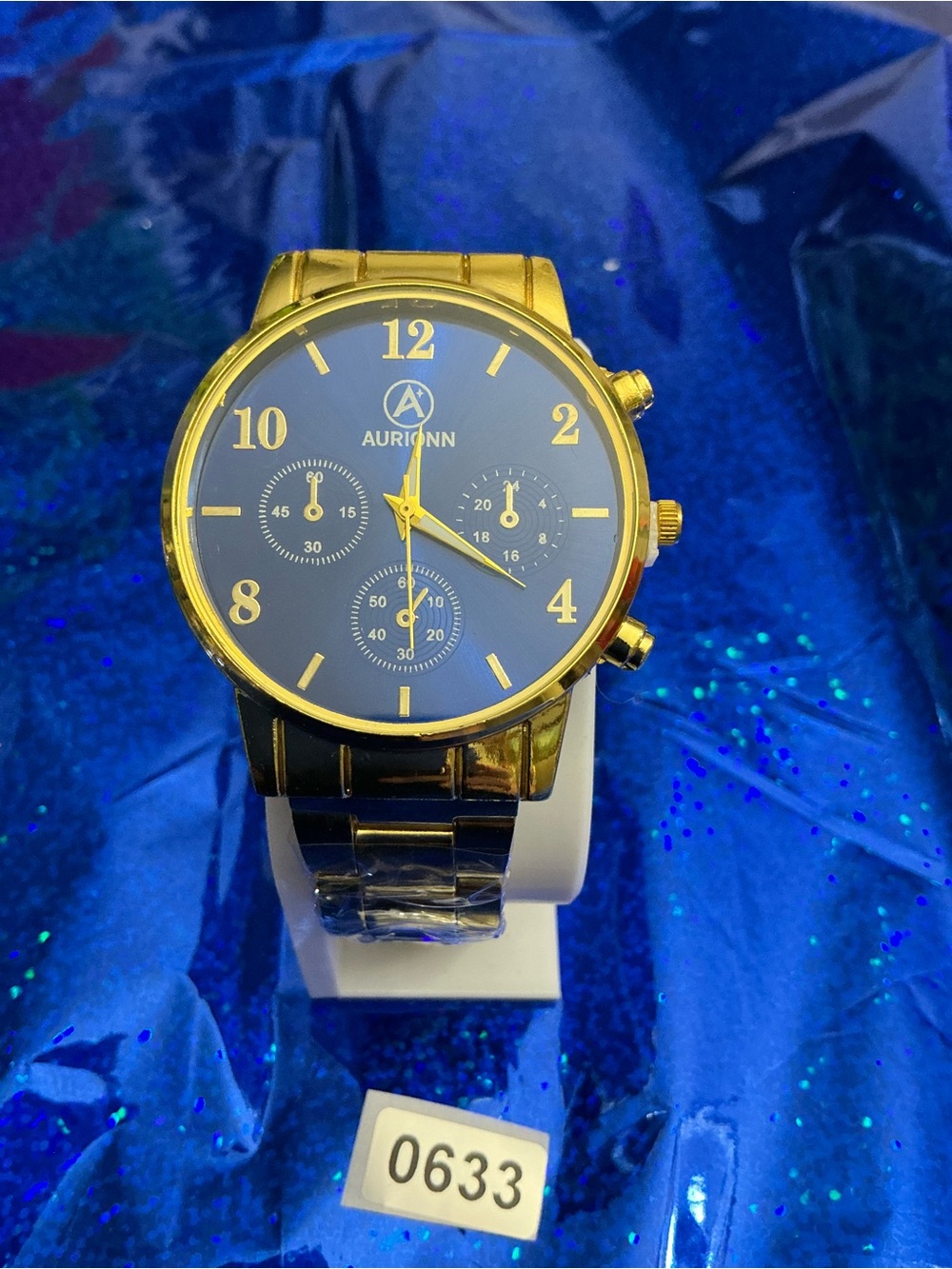 Men's Gold Tone Watch with Blue Dial